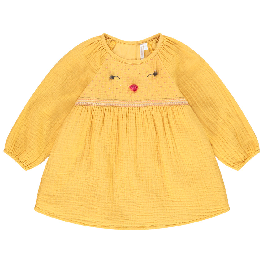 Gele tuniek in katoengaas voor baby meisjes. 