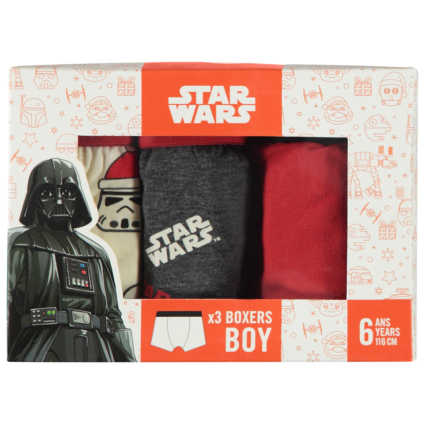 Koffer met 3 boxershorts voor jongens met Star Wars Disney kerstthema 
