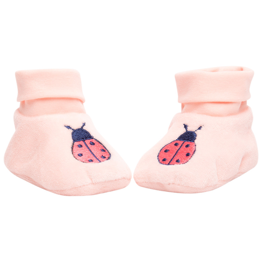 Chaussons en velours avec broderie coccinelle pour bébé fille 