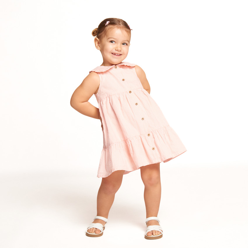 Robe sans manches à rayures et col claudine pour bébé fille 