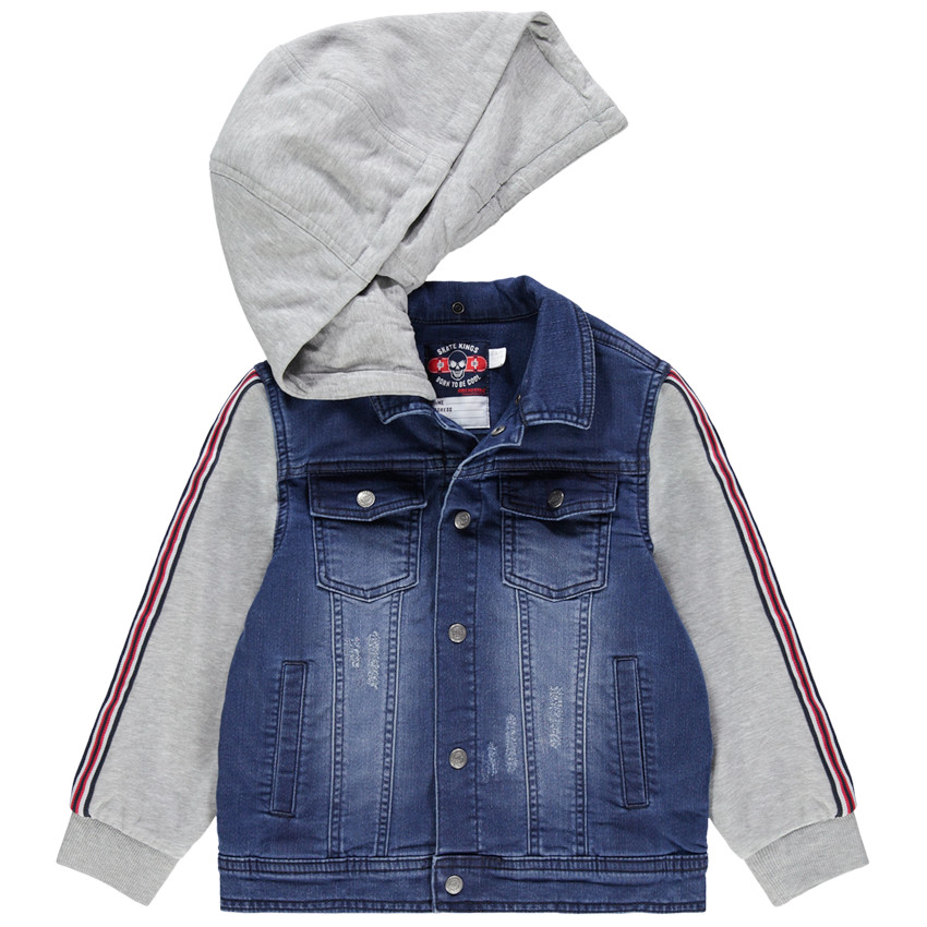 Veste bi-matière à bandes appliquées et capuche amovible 