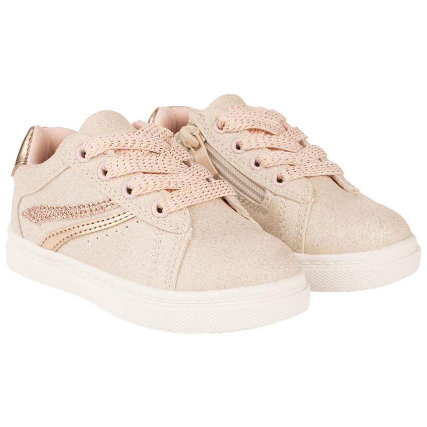 Baskets de sport rose poudré à lacets et zip pour bébé fille 