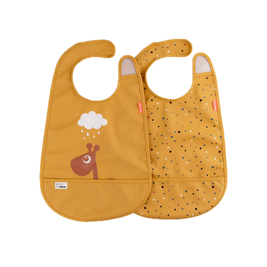 Lot de 2 bavoirs velcro - Raffi moutarde 