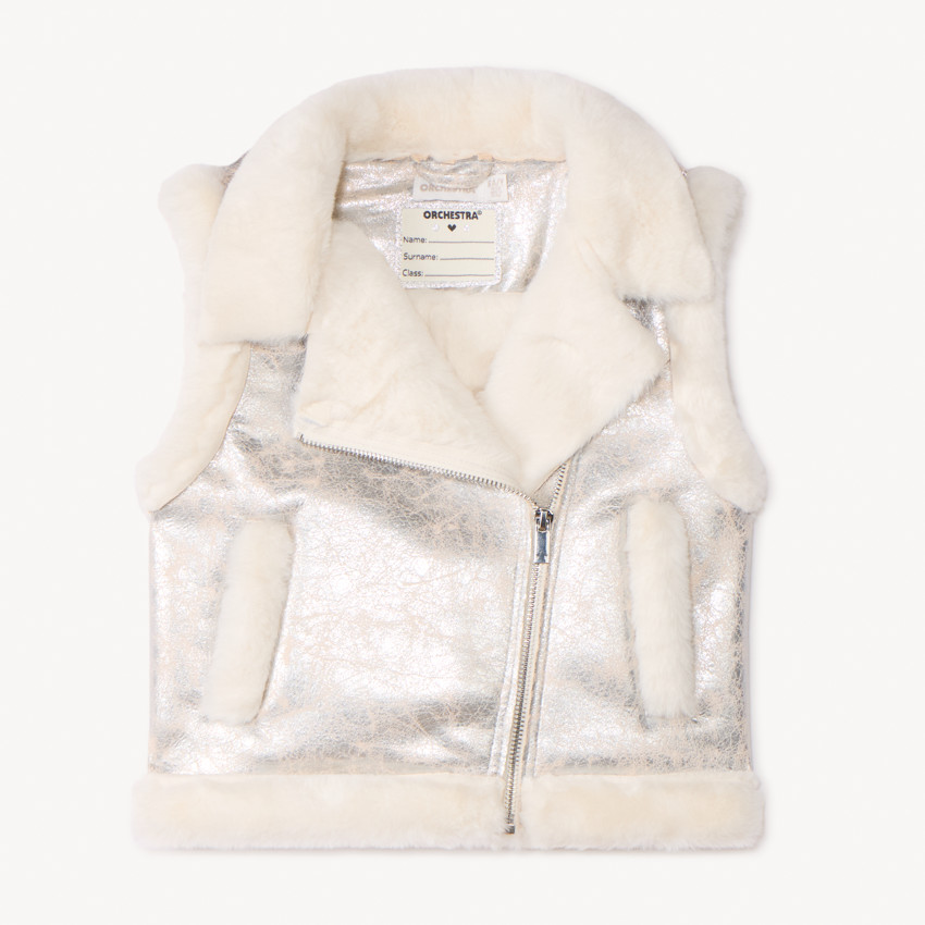 Mouwloze jas met bontlook voor meisjes 