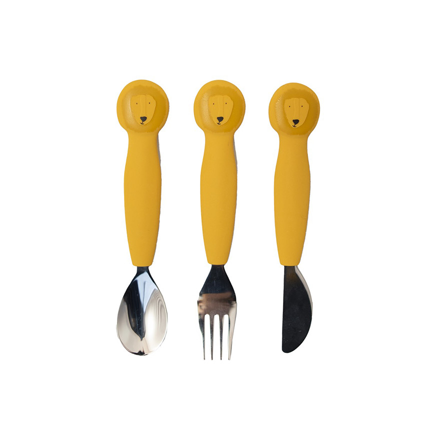 Set de 3 couverts en silicone et acier inoxydable Mr. Lion 