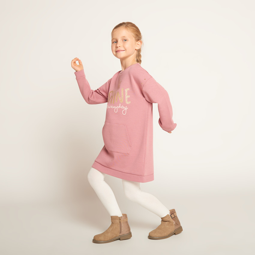 Robe sweat molletonnée à poche kangourou pour fille 