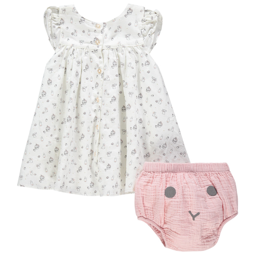 Ensemble avec robe imprimée lapins et bloomer 