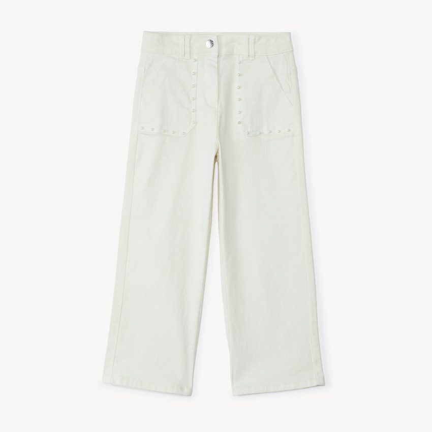 Brede jeans met zakken en parelmoer kralen voor meisjes 