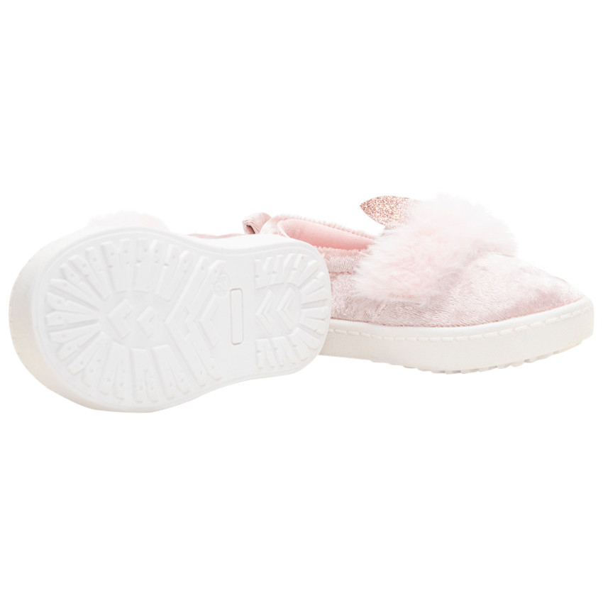 Slippers van velours met sherpa en gecompenseerde zool 