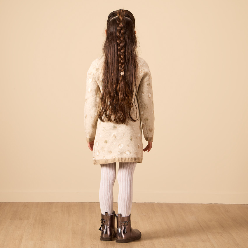 Gebreide jurk met jacquard luipaardpatroon voor meisjes 