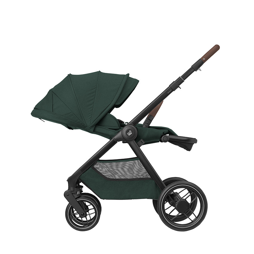 Oxford compacte kinderwagen twillic green met bruin kunstleder, all-terrain, omkeerbare zit, Maxi-Cosi 