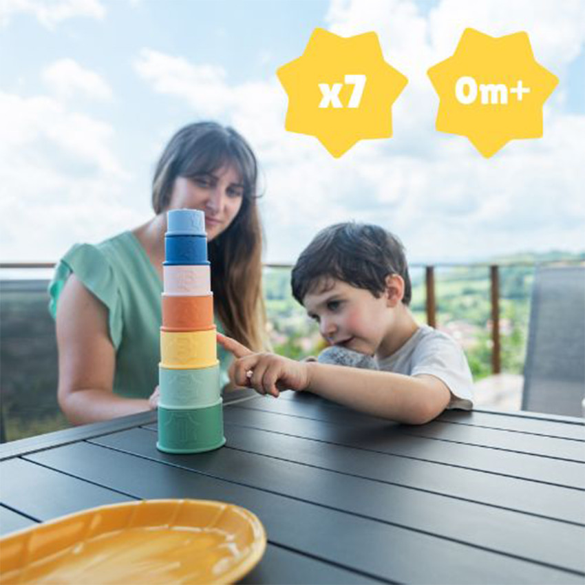 Jouet de bain set de 7 tasses silicone empilables  