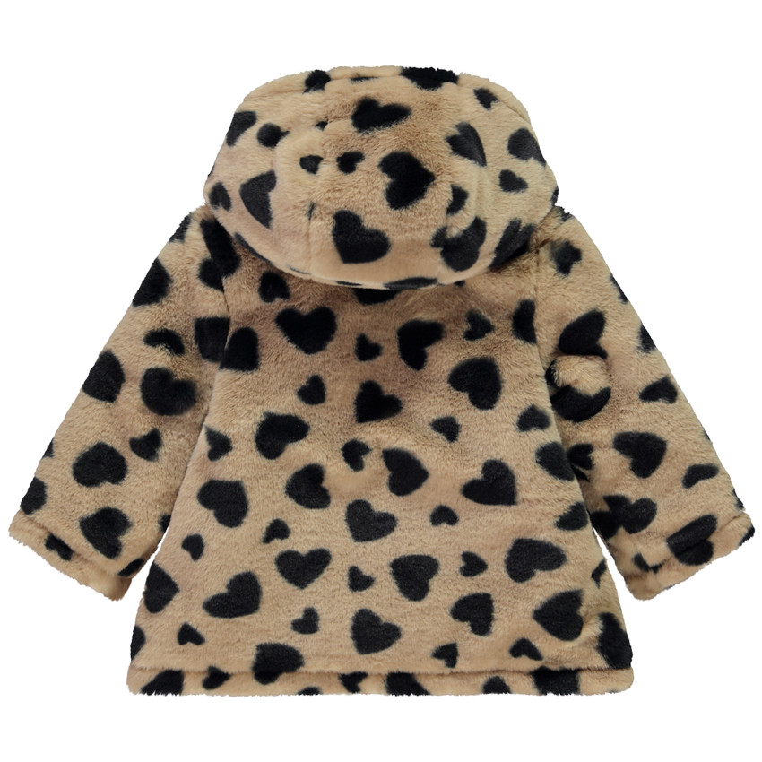 Manteau fantaisie imprimé cœur fausse fourrure pour bébé fille  