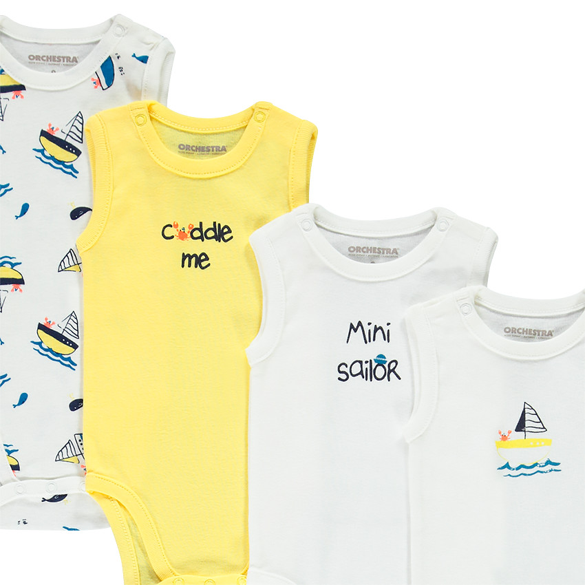 Lot de 7 bodies assortis imprimé bateau et animaux de la mer pour bébé garçon 