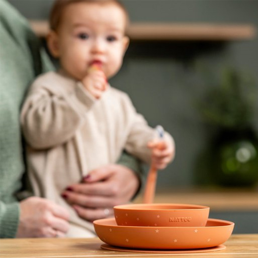 Set Repas enfant - Silicone - Terracotta/étoiles - 3 pcs 