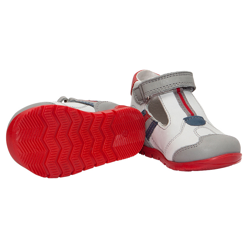 Lederen sandalen met t-strap met contrasterende inzetstukken 