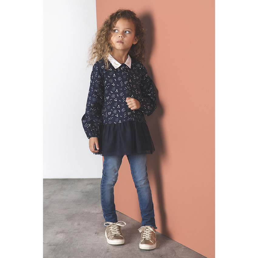 Jean slim à broderies et ceinture pour enfant fille 