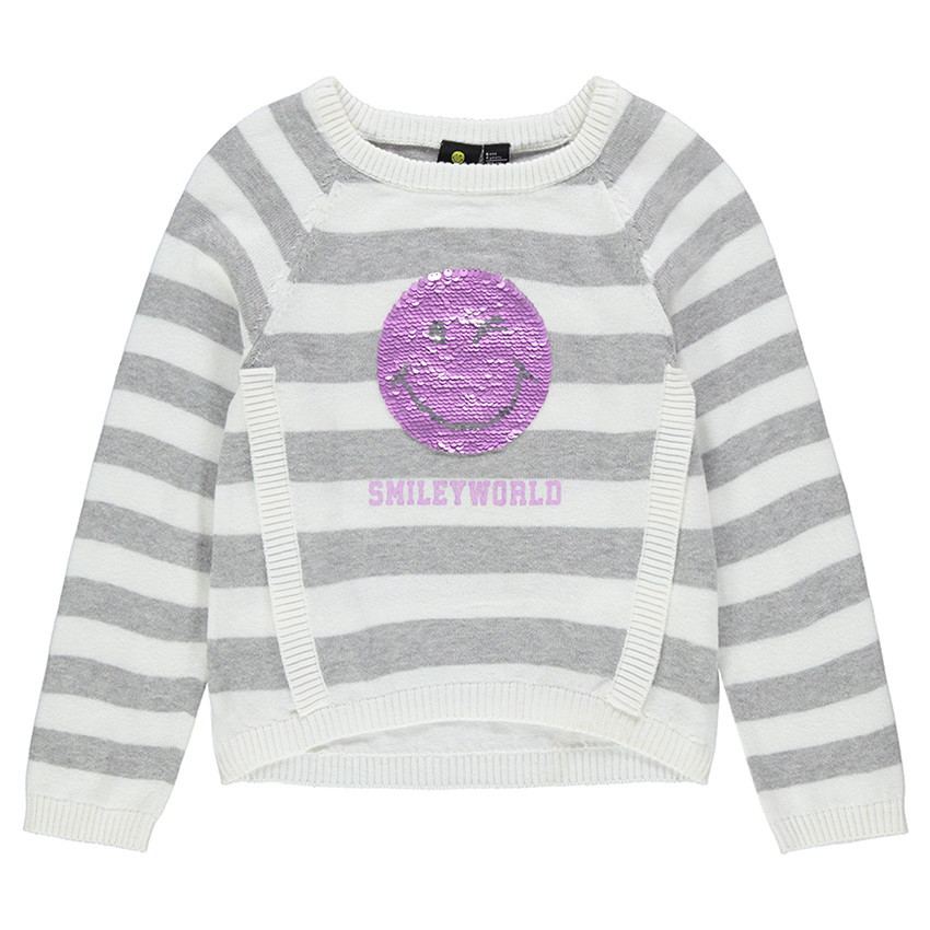 Pull rayé avec Smiley en sequins magiques 