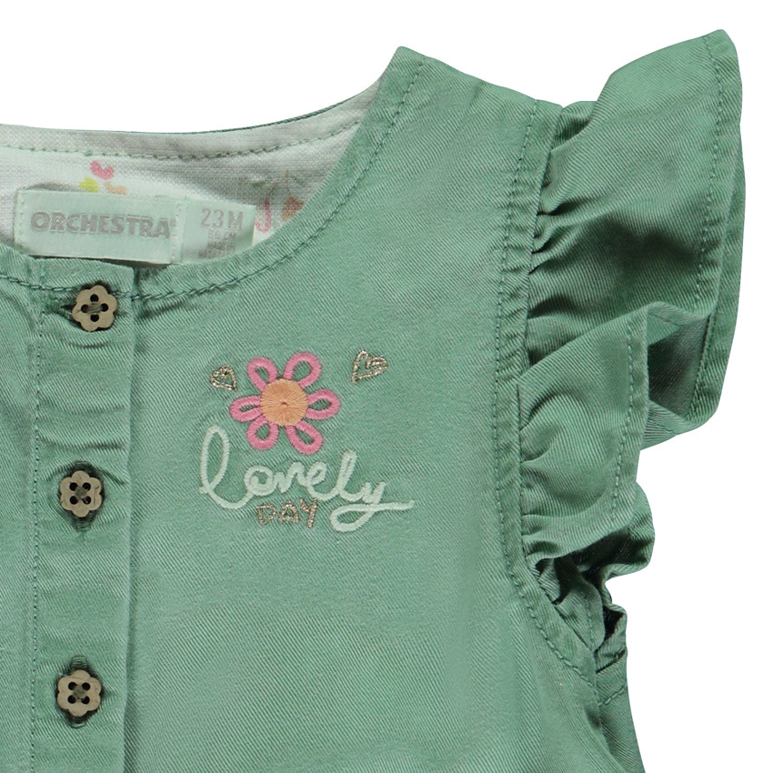 Combishort unie avec ceinture imprimée à nouer pour bébé fille 