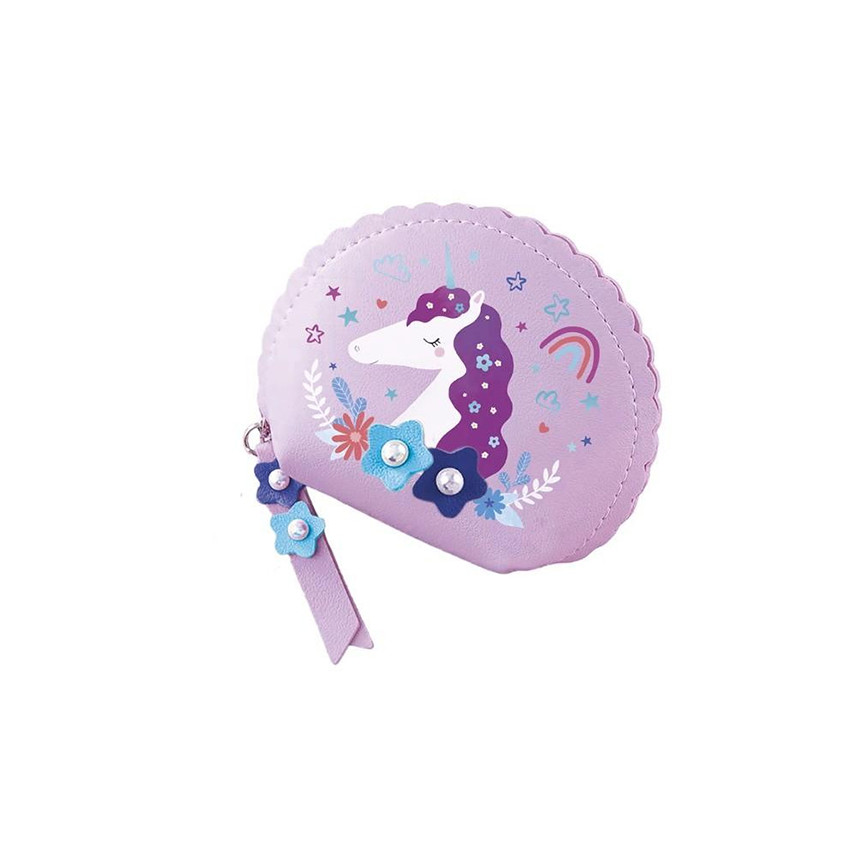 Dreamland portemonneetje met fantasie eenhoornprint paars, makkelijk mee te nemen vanaf 6 jaar 