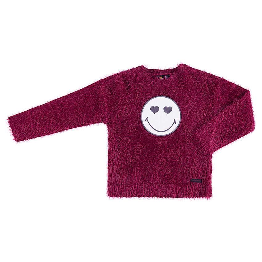 Pull en tricot poil rose avec badge Smiley  