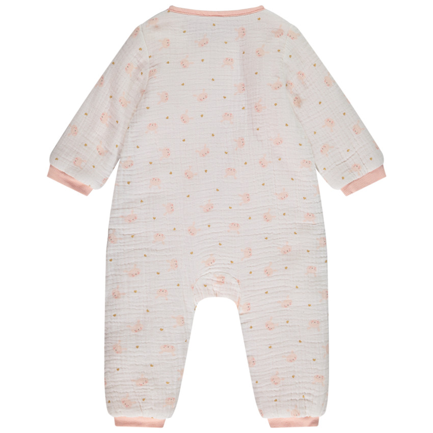 Combinaison longue en double gaze de coton imprimé lapins pour bébé fille 