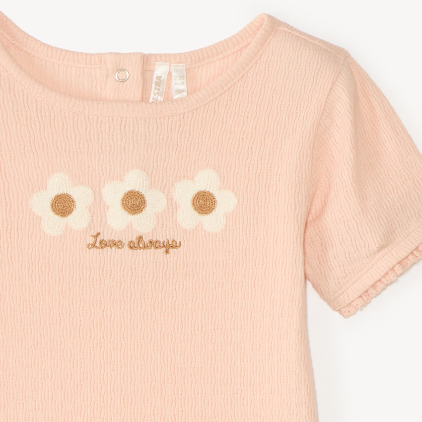 T-shirt manches courtes bébé fille broderie fleurie 