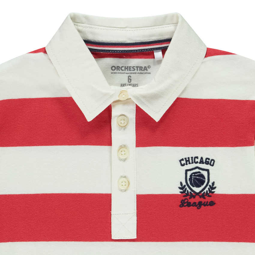 Poloshirt met gestreept patroon en geborduurd basketbal logo voor jongens 