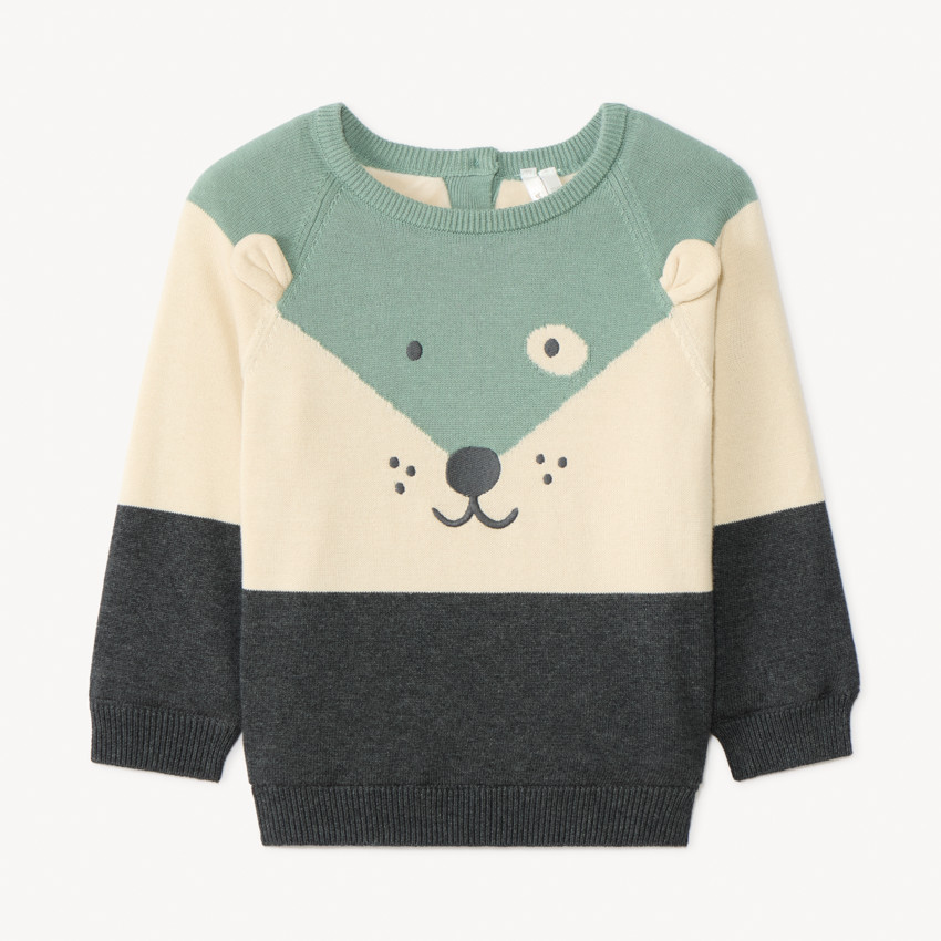 Pull met lange mouwen, speels gebreid en gevoerd met fluweel voor babyjongens 