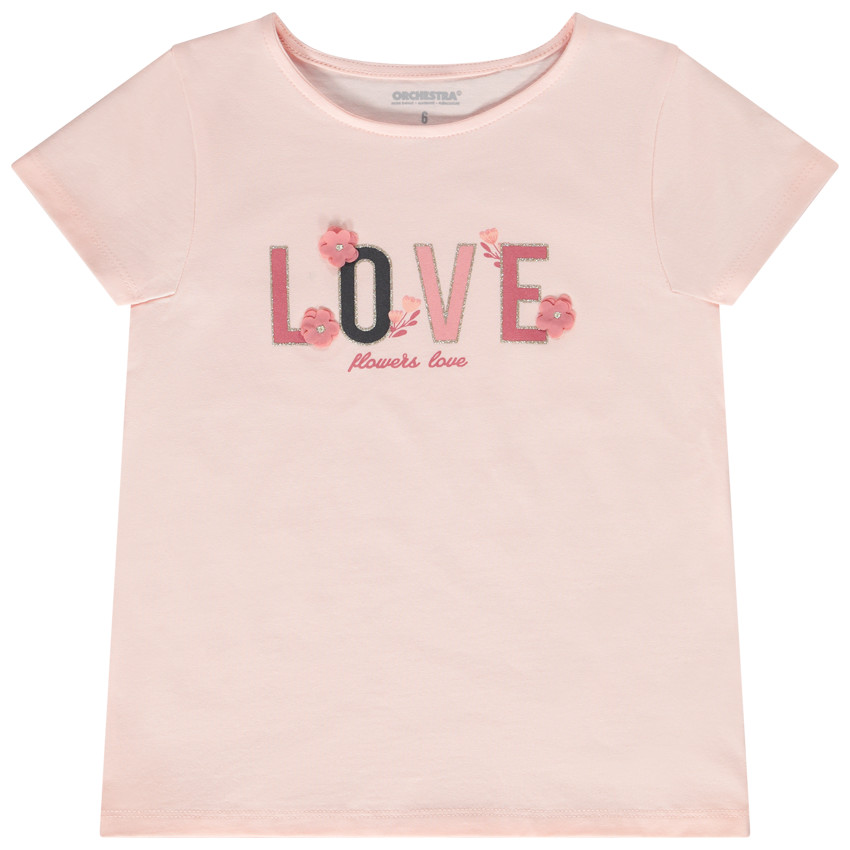 T-shirt met korte mouwen en 3D bloemenprint voor meisjes 