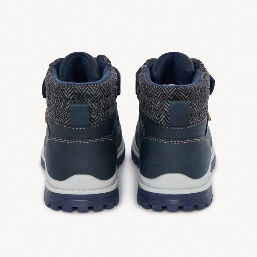 Navy bottines met dubbele velcro en textiele kraag voor jongens 