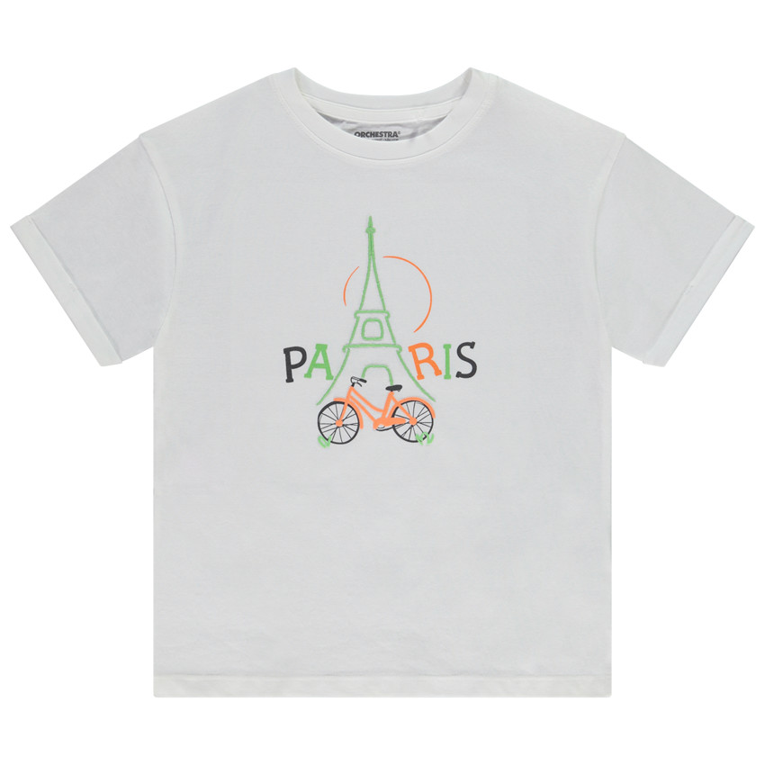 Korte mouwen T-shirt met geborduurde matte Eiffeltoren voor jongen 