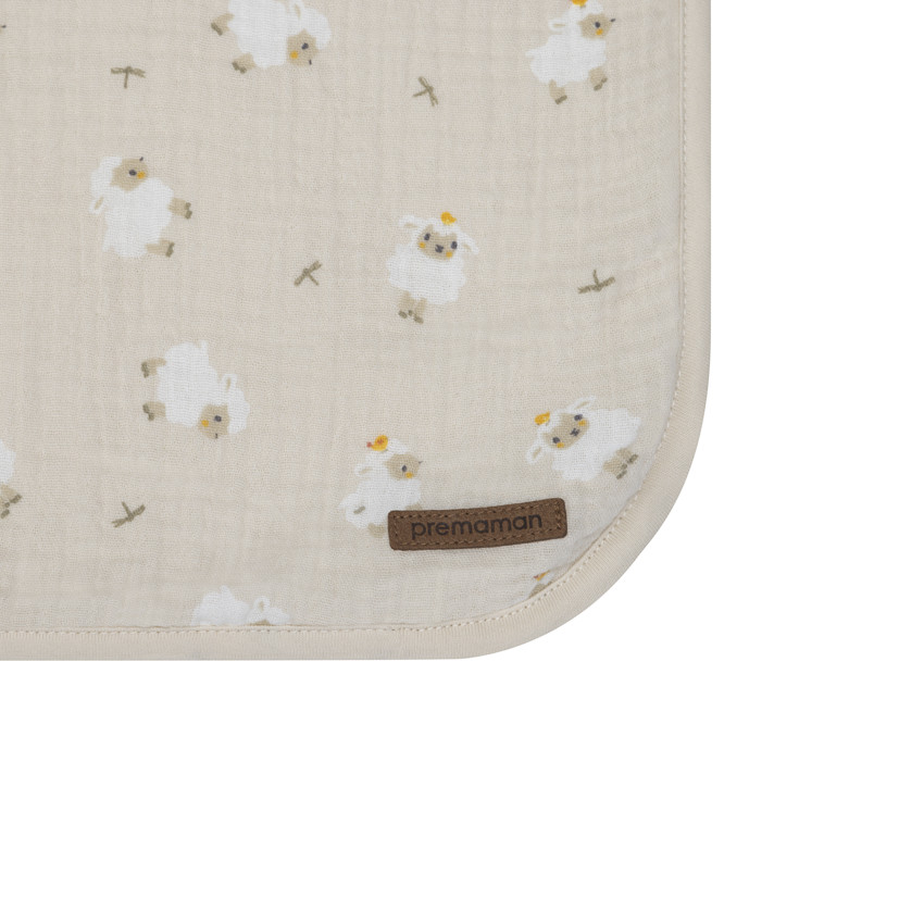 Couverture bi-matière 80 x 80 cm imprimé moutons La Vie à la Ferme beige 