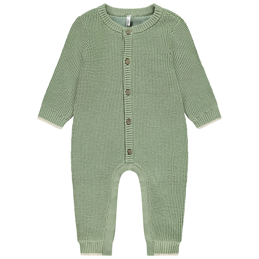 Combinaison uni vert tricot maille nid d'abeille pour bébé garçon 