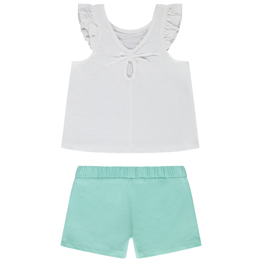 Twee-delige set met bloemenprint top en effen short voor meisjes 
