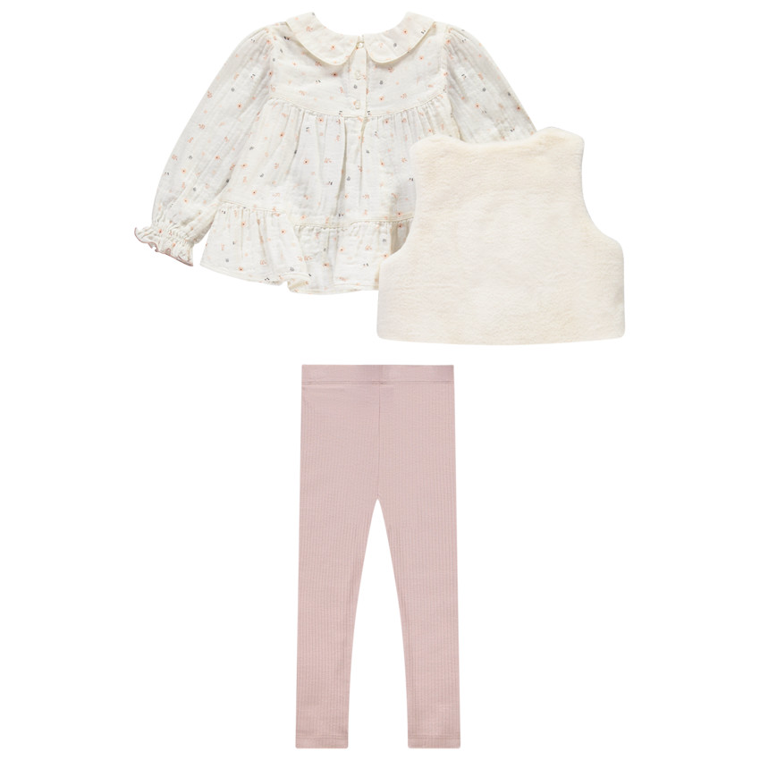 Drie-delige set met vest met faux fur voor baby meisje 
