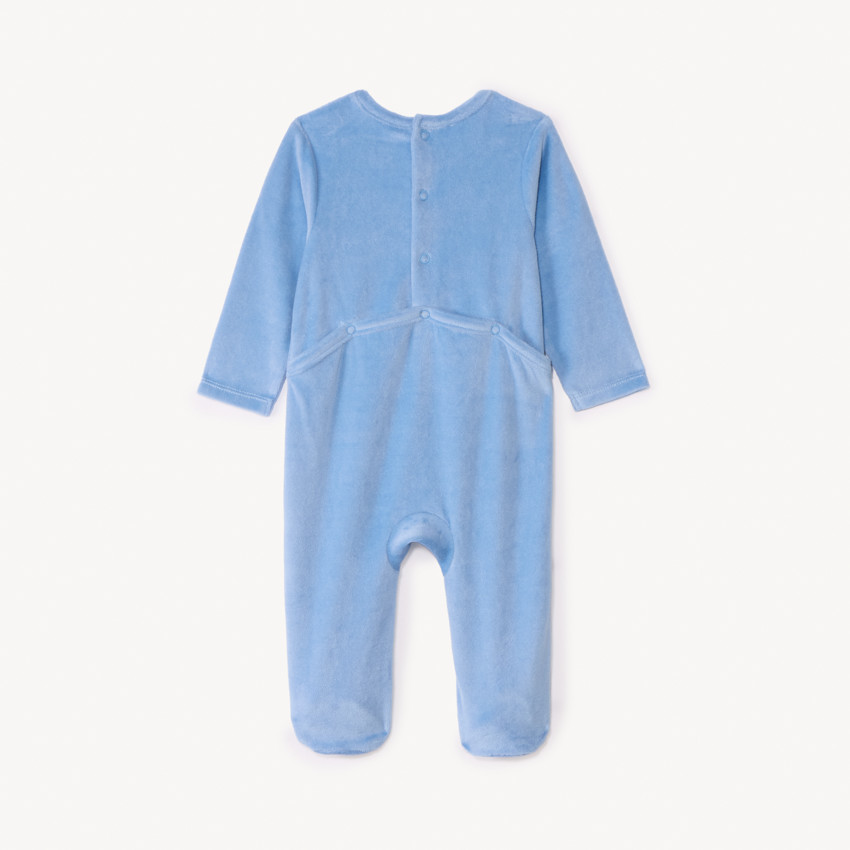 Eénkleurige velours slaapzak met print voor babyjongen 