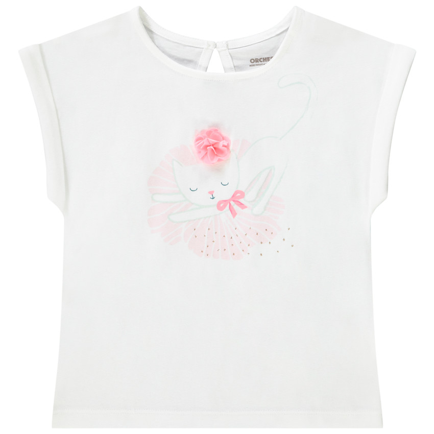 T-shirt forme boîte en jersey print chat pour bébé fille 