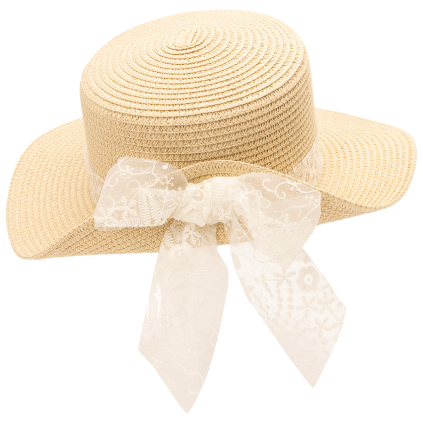 Canotier avec ruban en dentelle brodée pour fille 