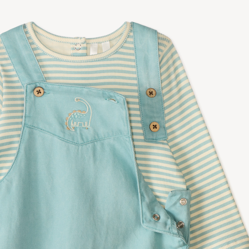 Ensemble salopette + t-shirt broderie dino pour bébé garçon 