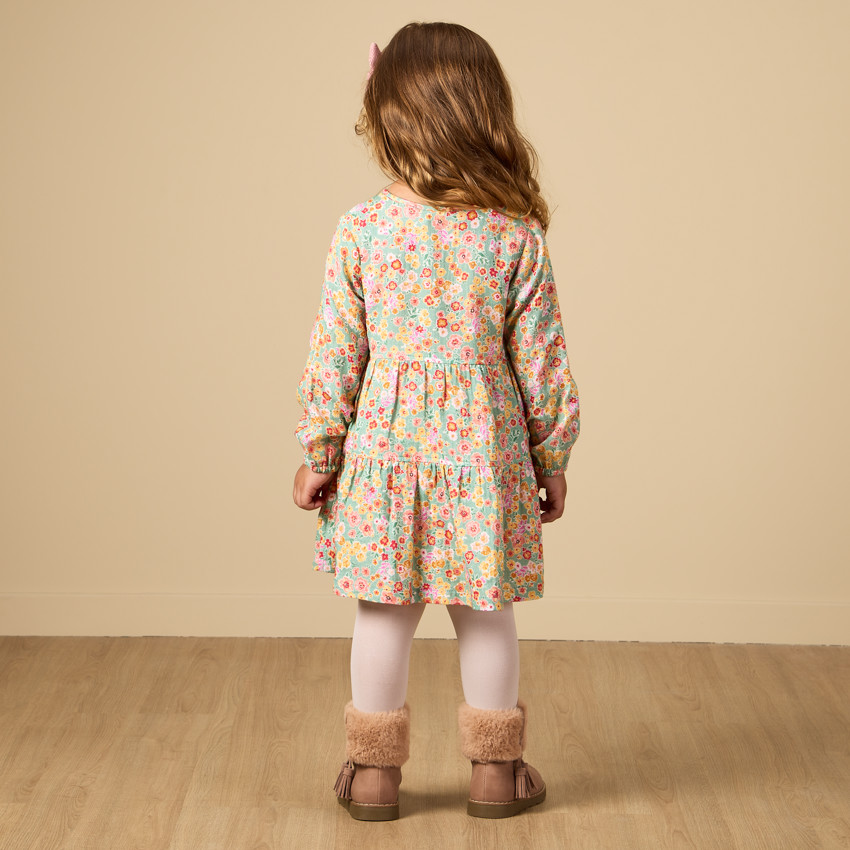 Robe manches longues en double gaze imprimé fleurs pour bébé fille 