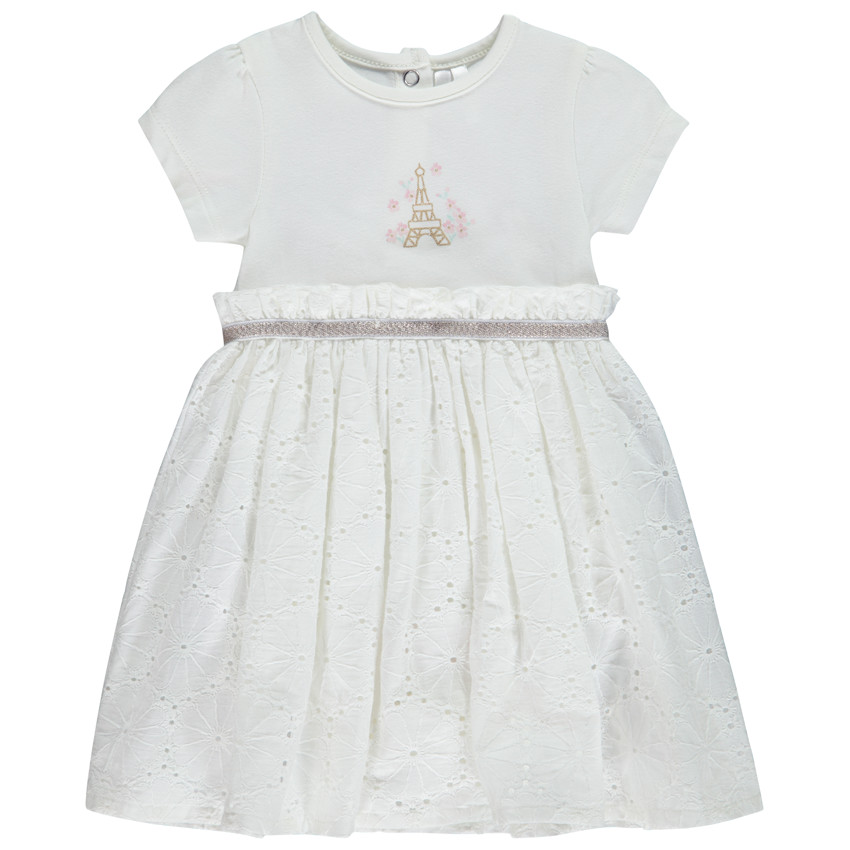 Robe body met korte mouwen print Tour Eiffel + Engels borduursel voor baby meisje 