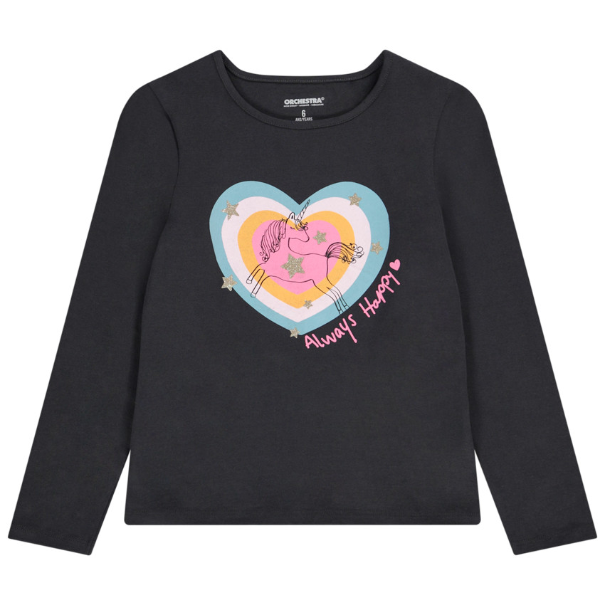 T-shirt manches longues glitter print fantaisie pour fille 