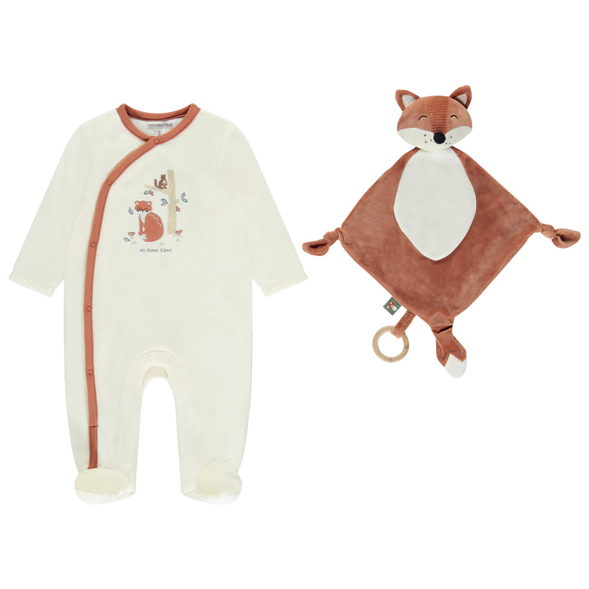 Dors-bien en velours + doudou renard assorti avec ouvertures différentes selon l'âge 