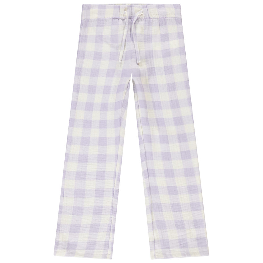 Set pyjama lang bi-matière met vichy patroon voor meisjes 