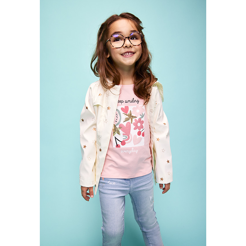 Parka met capuchon, gevoerd met jersey en sterrenprint voor meisjes 