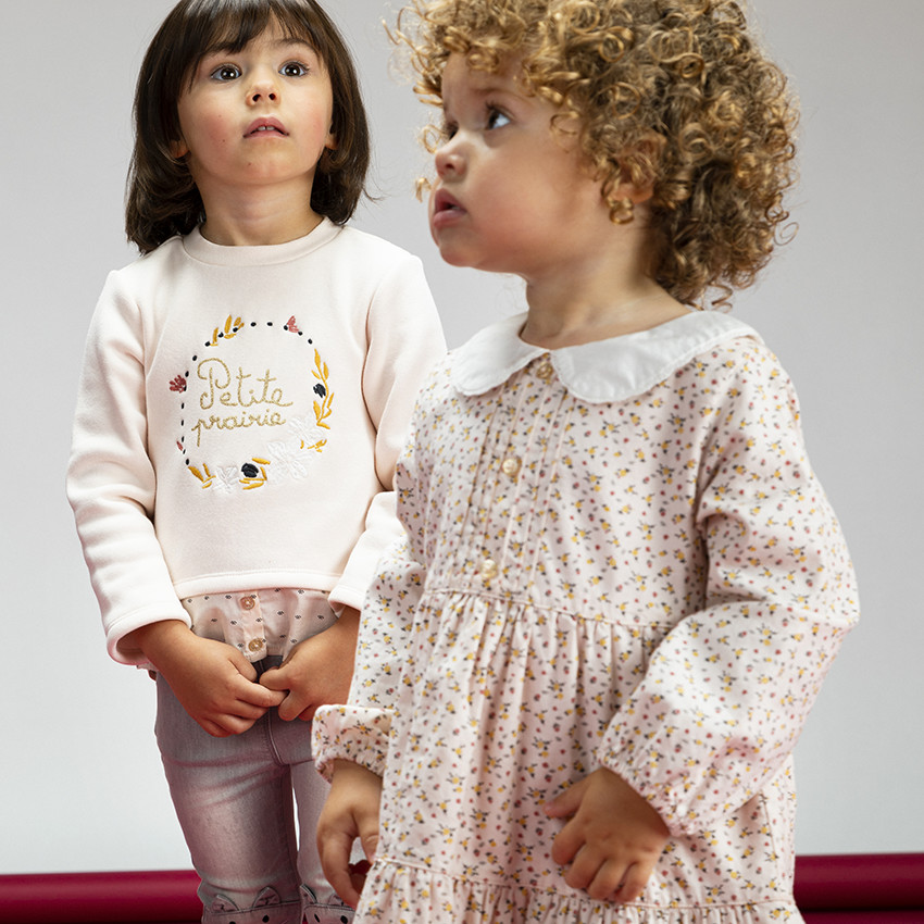 Robe à manches longues avec col claudine et imprimé fleuri pour bébé fille 