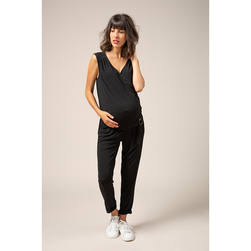 Lange zwangerschapsjumpsuit met verstelbare riem 