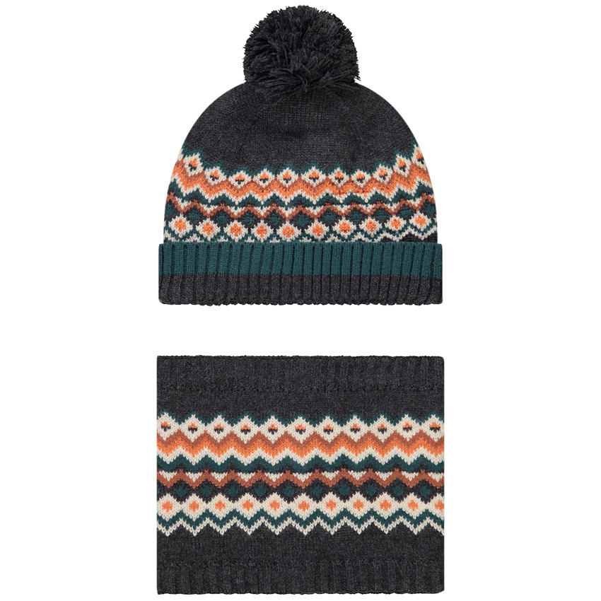 Ensemble bonnet à pompon + snood à motifs pour garçon  