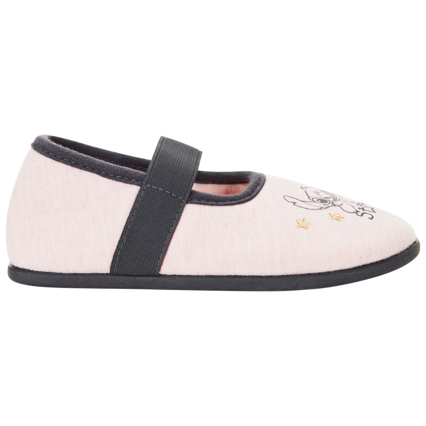 Chaussons babies rose chiné avec élastique et Stitch Disney pour fille 
